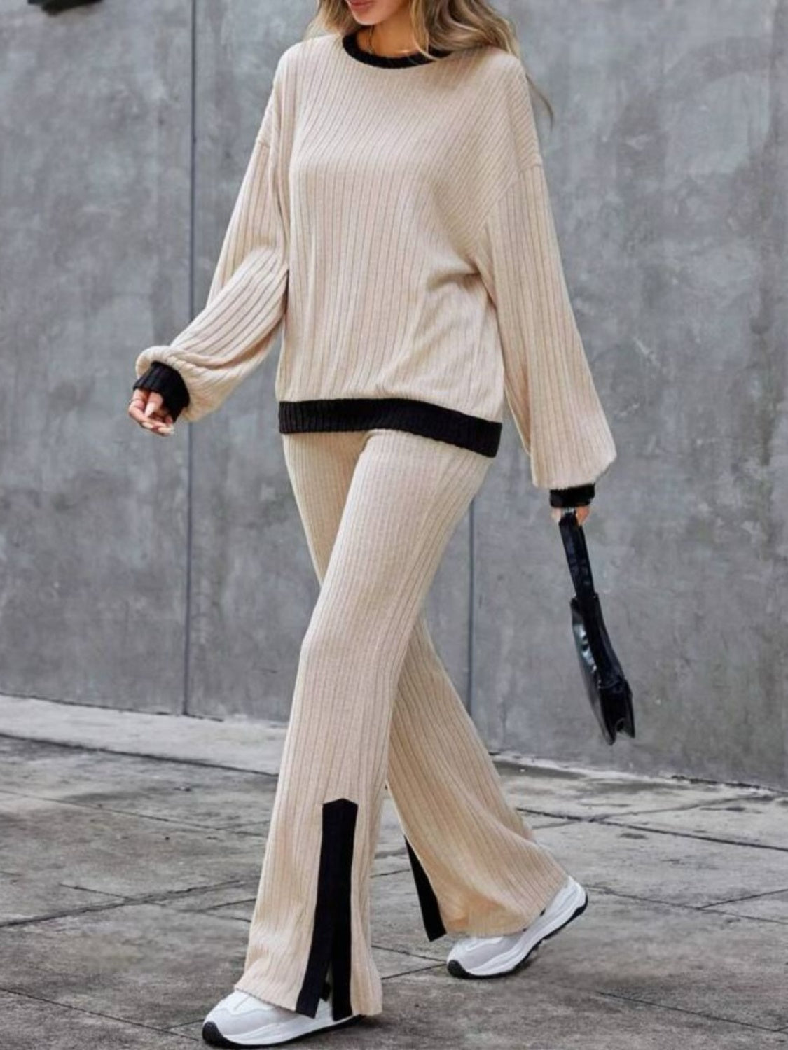 The Bootcut Duo by HOORR, a contrast top and bootcut pants two-piece set