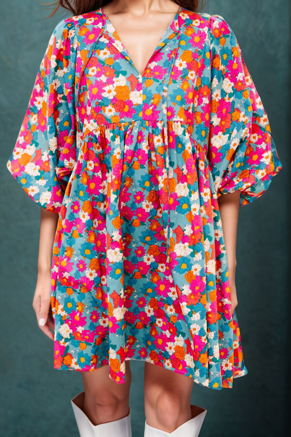Floral Puff Sleeve Mini Dress - HOORR