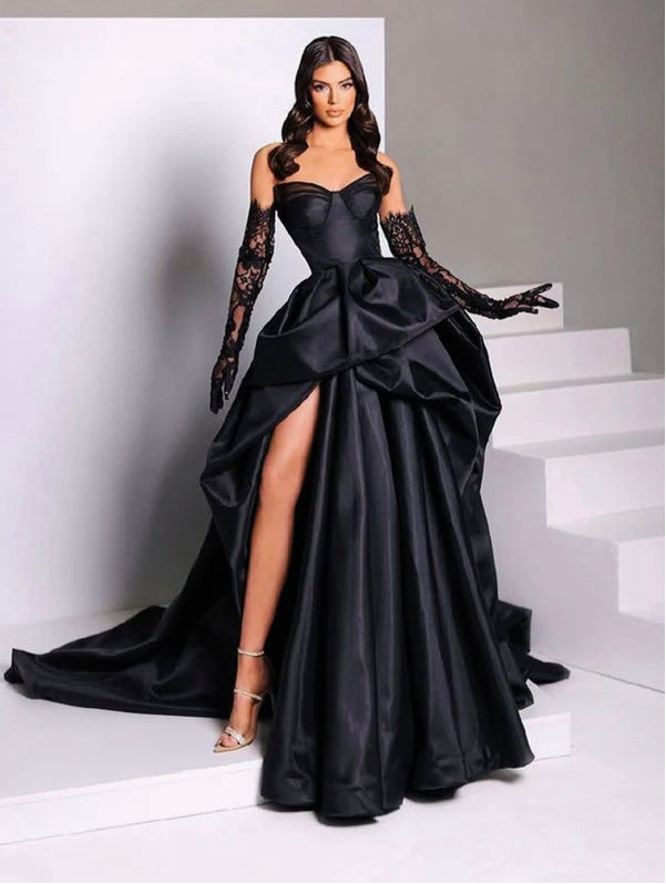 Sweetheart Slit Black Prom Dress