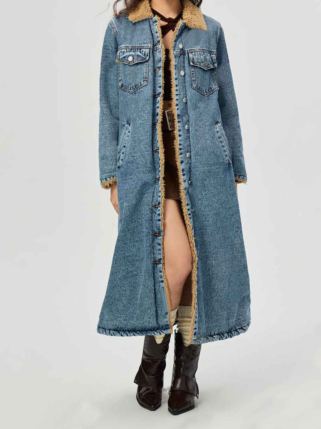 Denim Jacket with Fur Lining