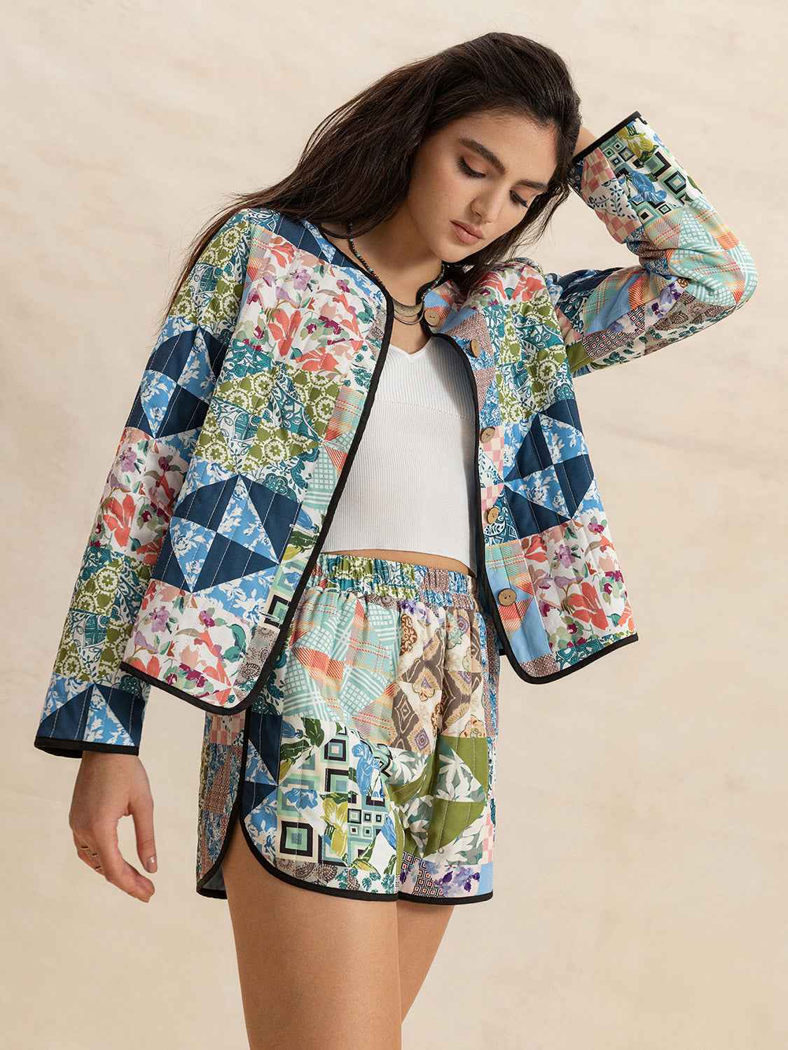Printed Outerwear Shorts Set