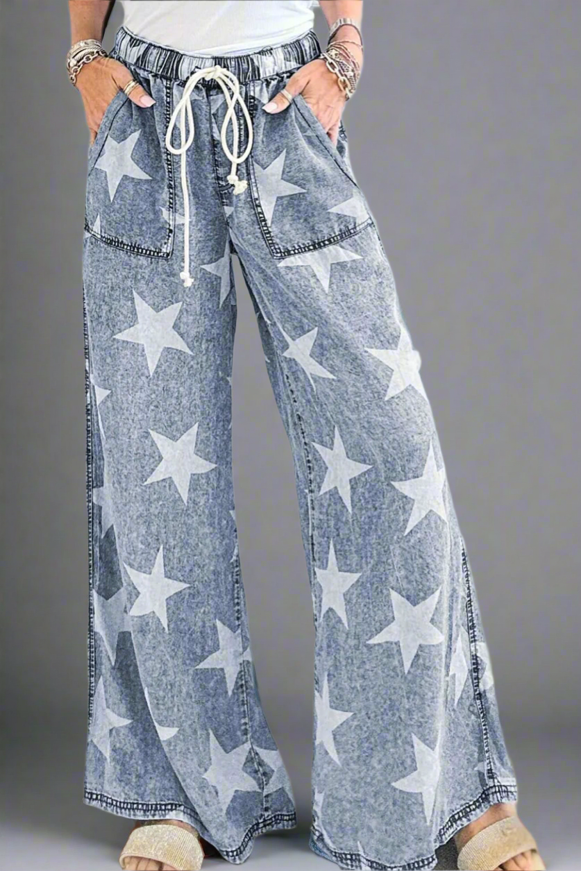 Washed Drawstring Jeans