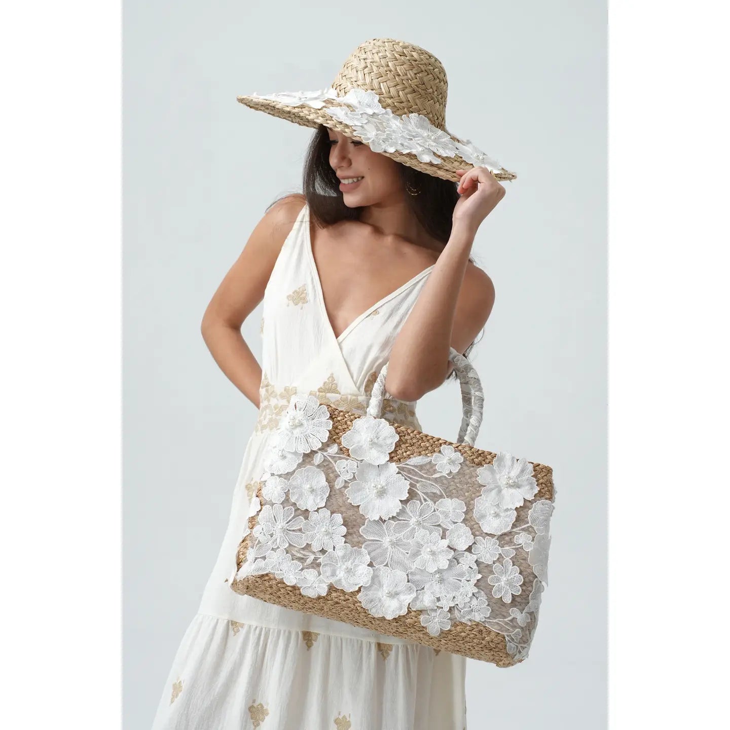 Fairy Floral Lace Pearl Tote Bag