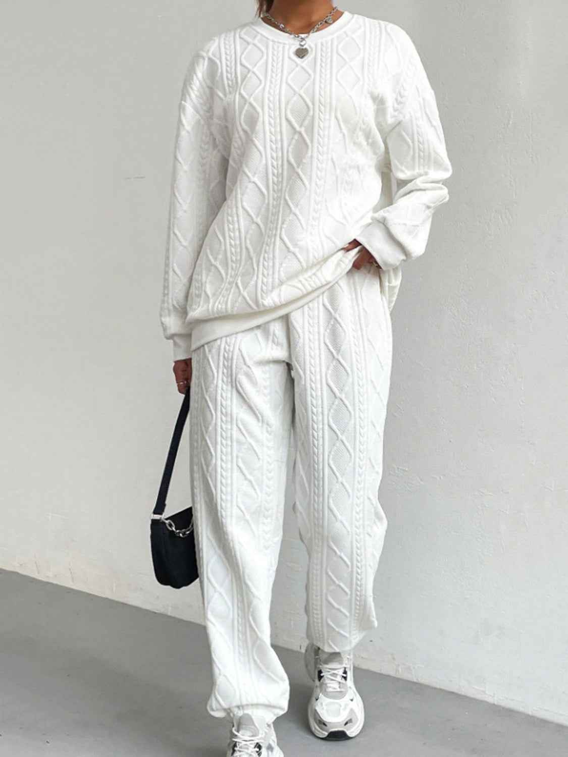 Texture Round Top and Pants Set