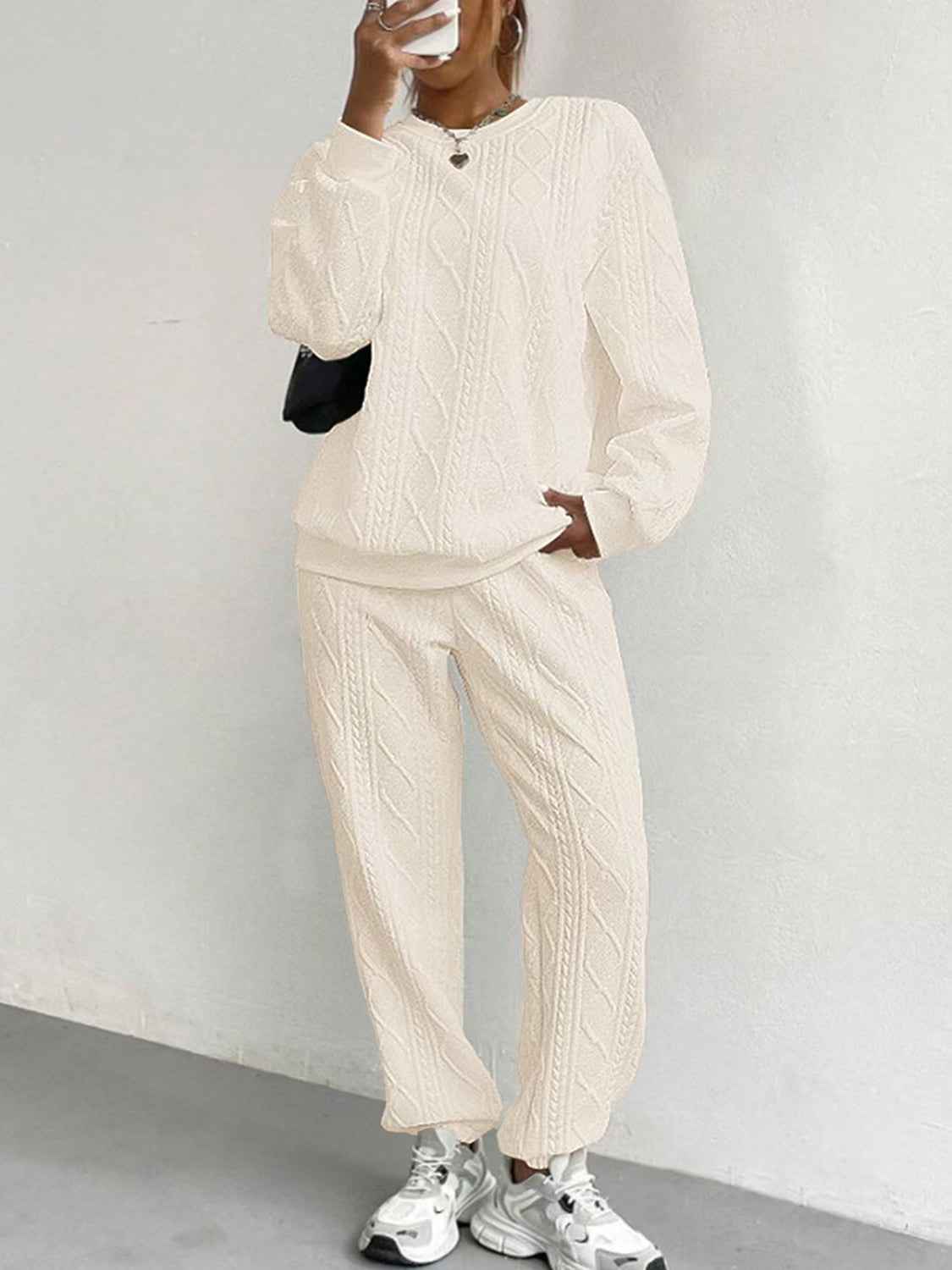 Texture Round Top and Pants Set