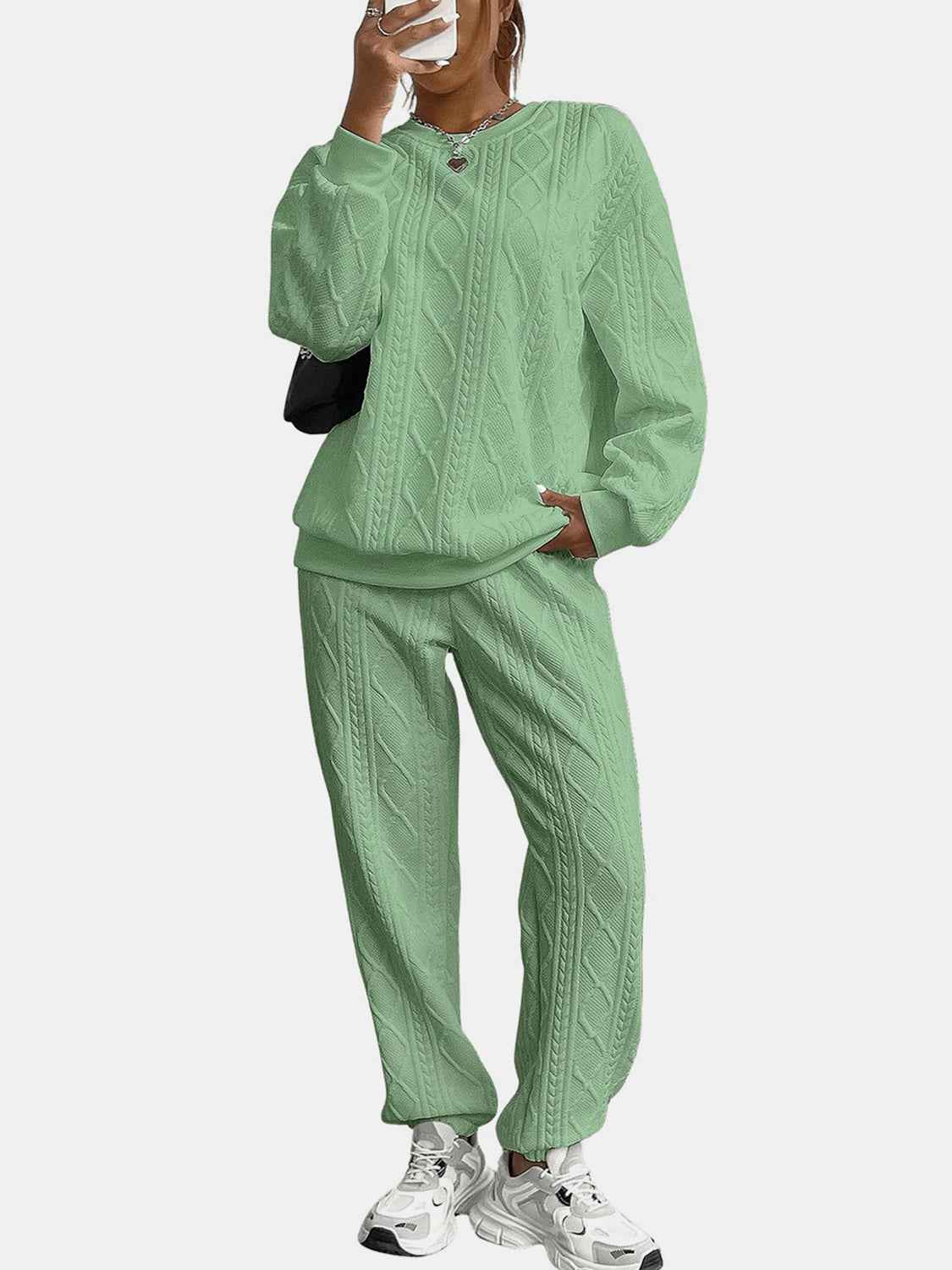Texture Round Top and Pants Set