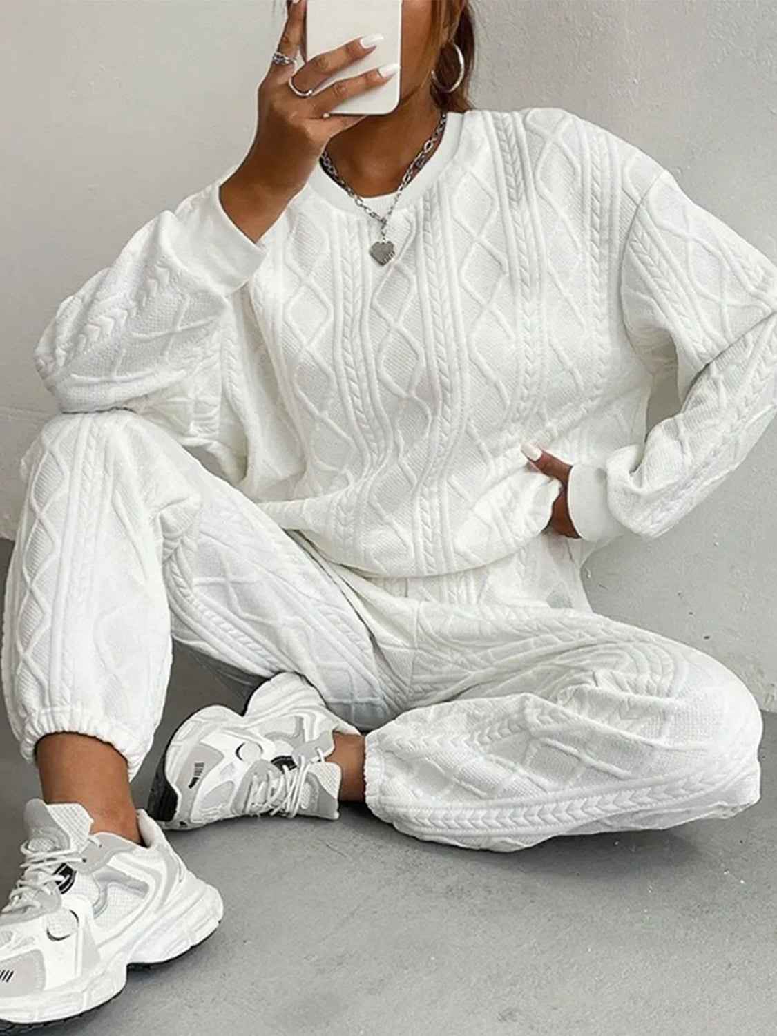 Texture Round Top and Pants Set
