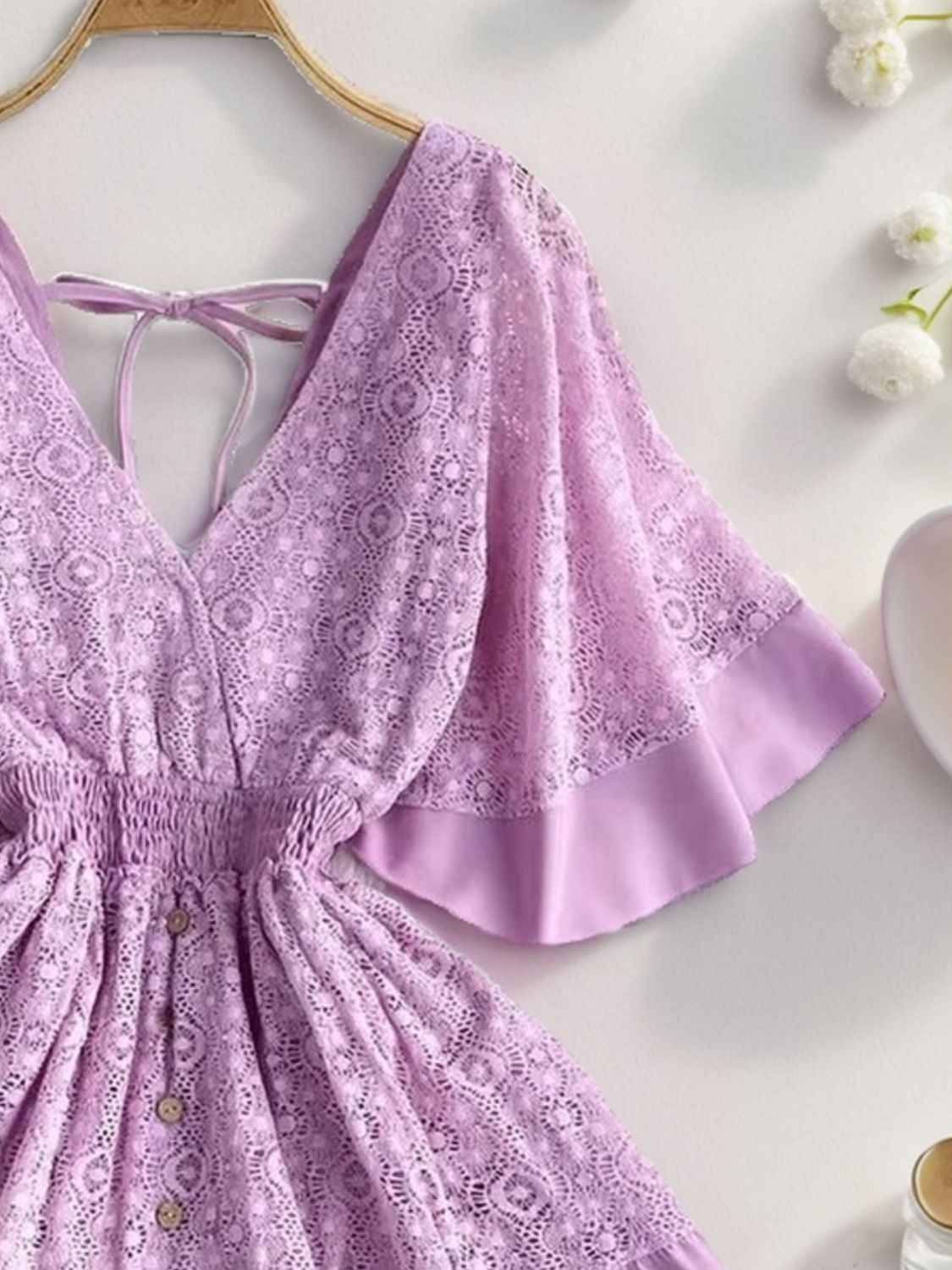 Ruffle Tie Back Lace Mini Dress