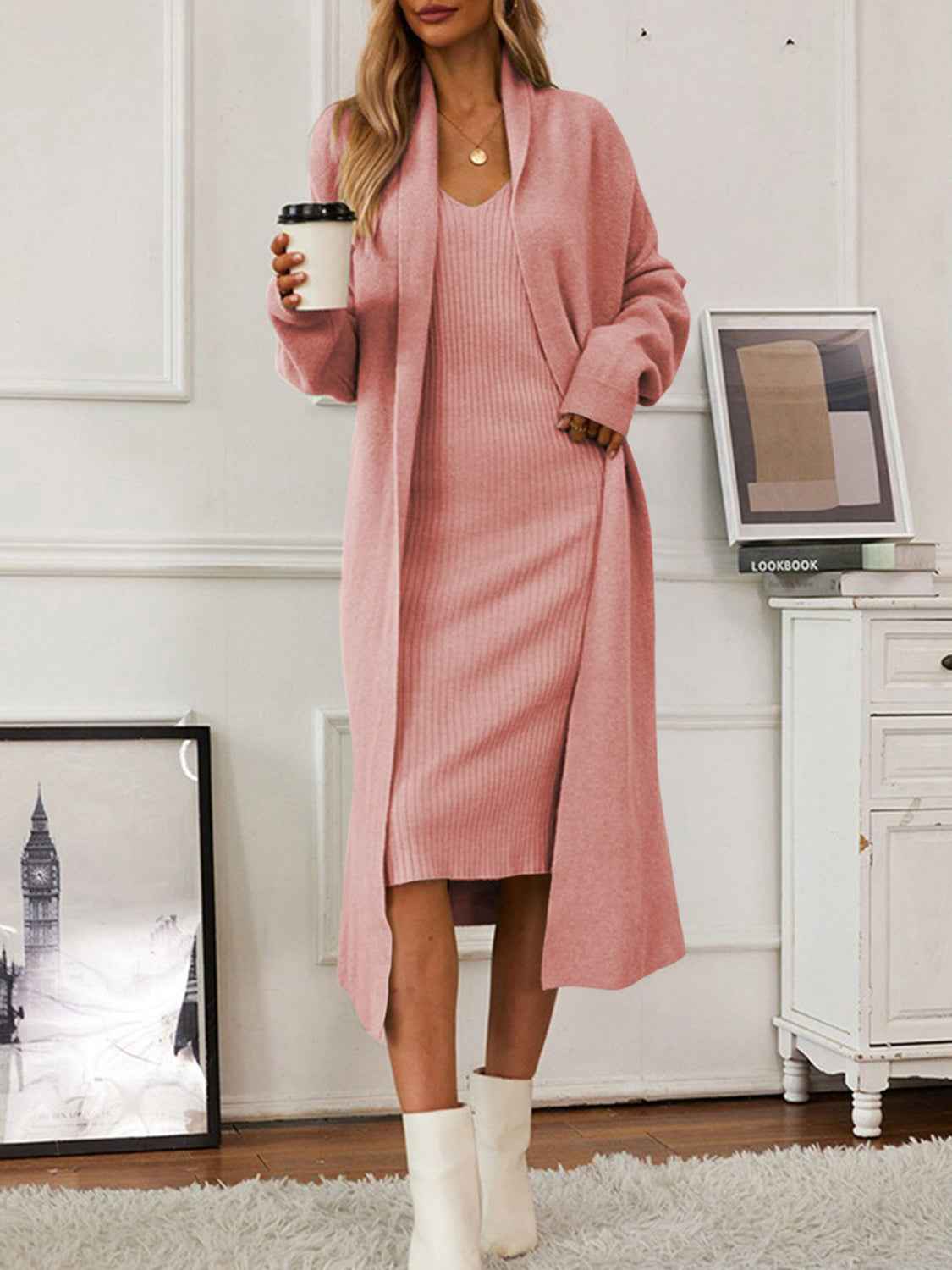 Open Front Cardigan Sweater Set