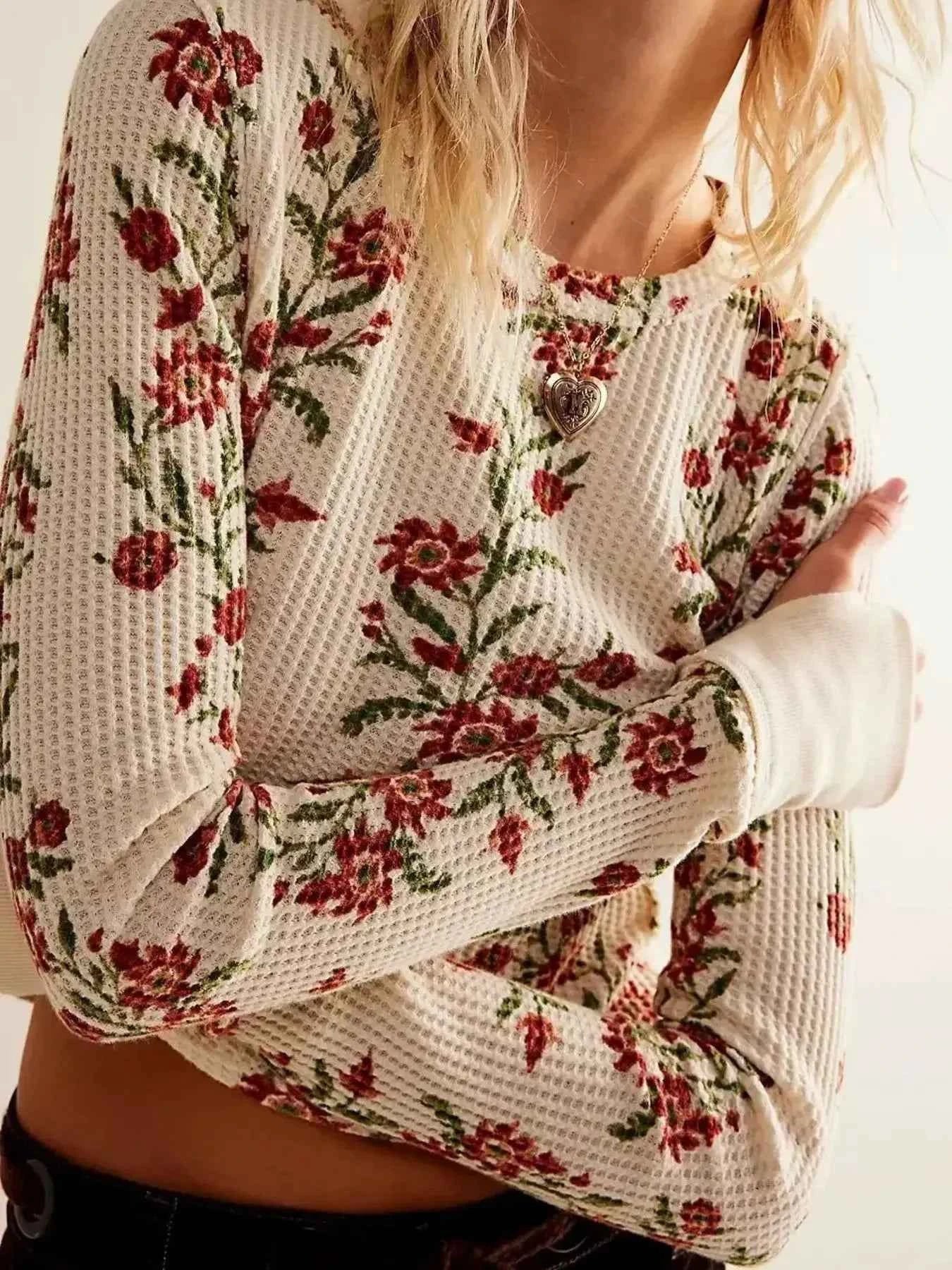 Floral Print Waffle Top
