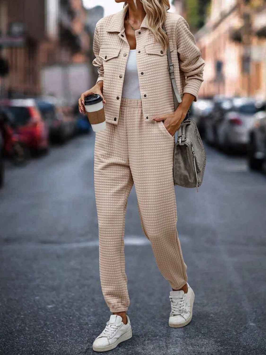 Plaid Texture Snap Down Set