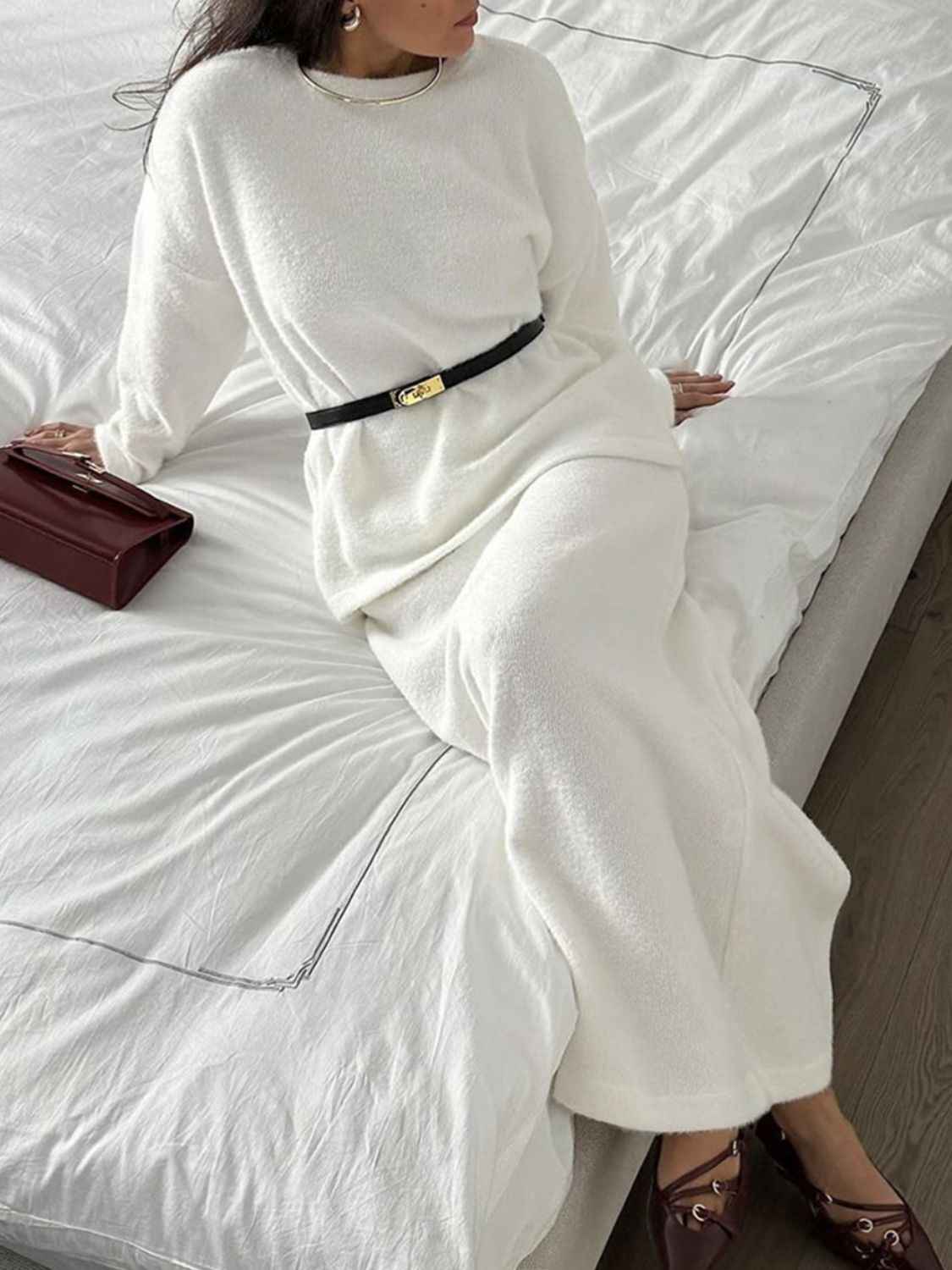 Top and Midi Skirt Sweater Set