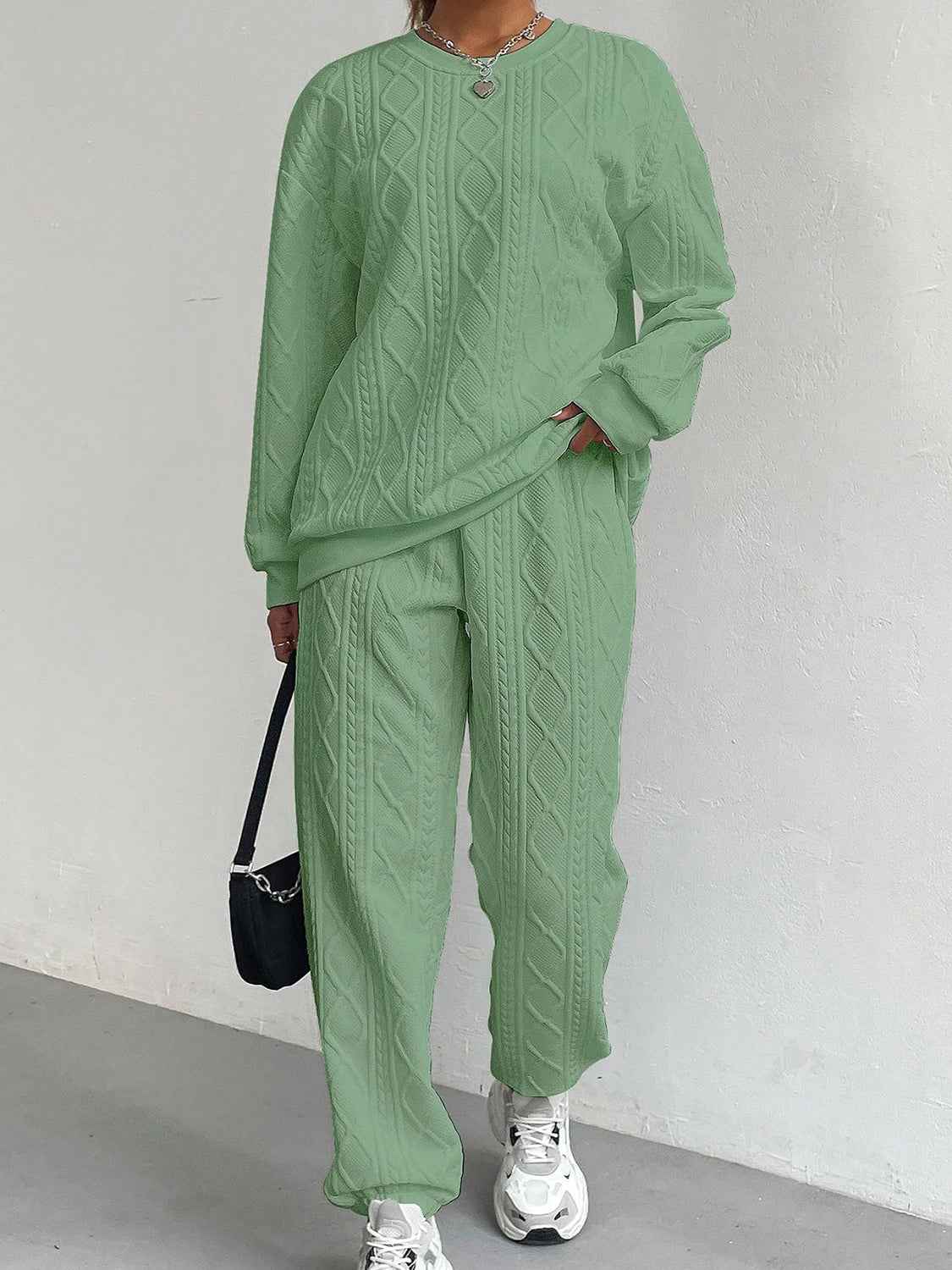 Texture Round Top and Pants Set