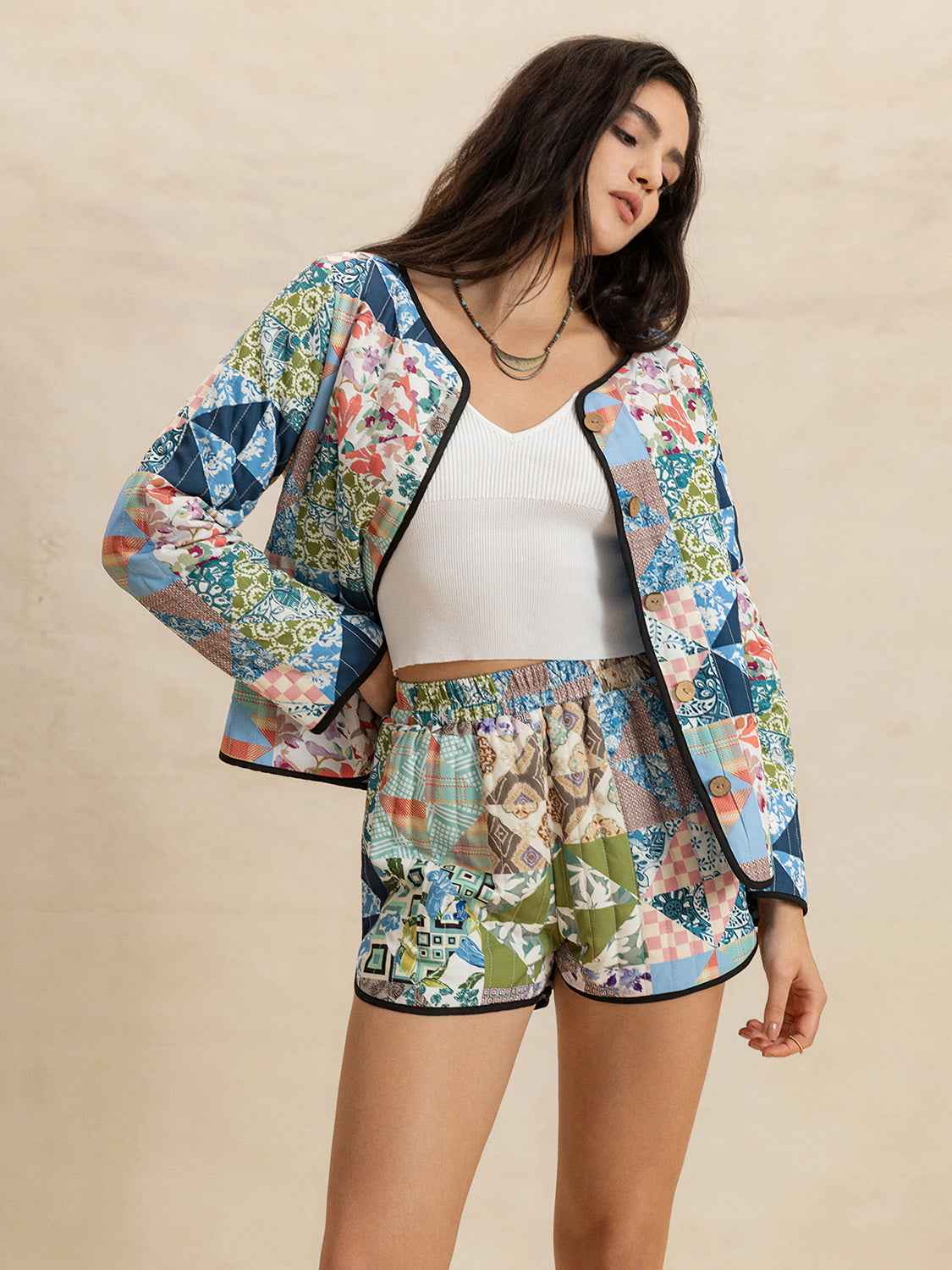 Printed Outerwear Shorts Set