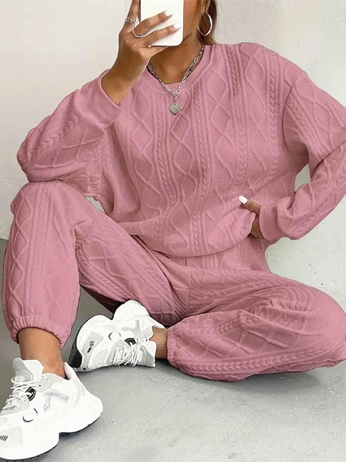 Texture Round Top and Pants Set