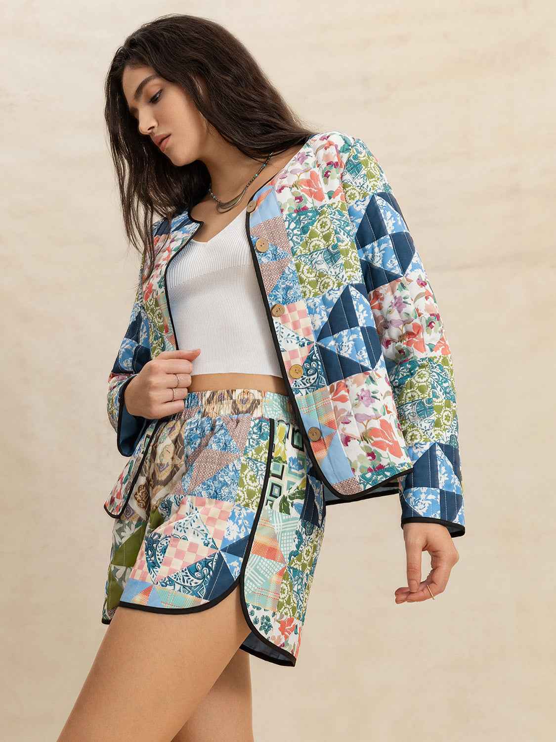Printed Outerwear Shorts Set