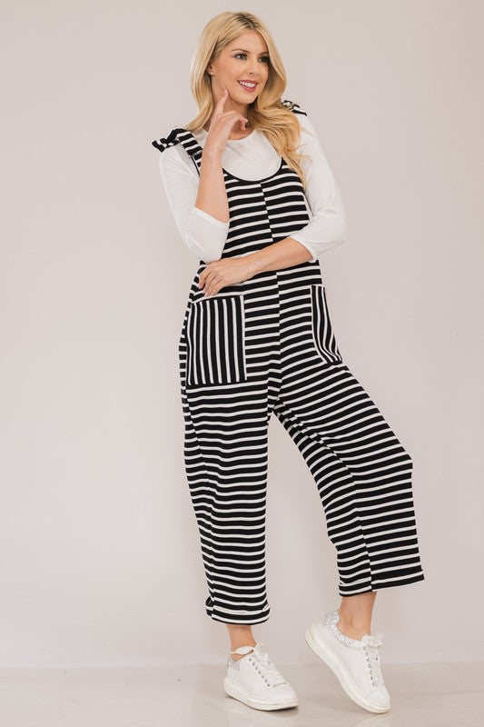 Striped Scoop Overalls Pockets