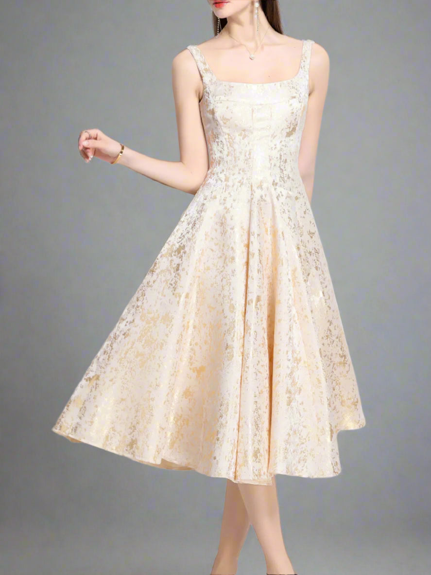 Floral A-Line Shine Midi Dress - Exclusively on HOORR