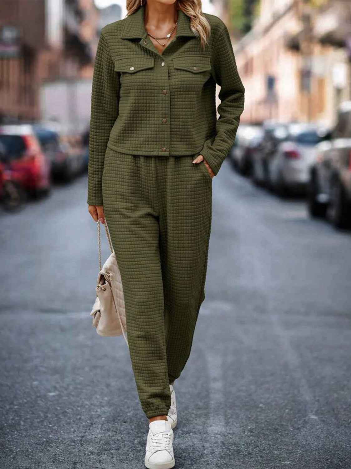 Plaid Texture Snap Down Set