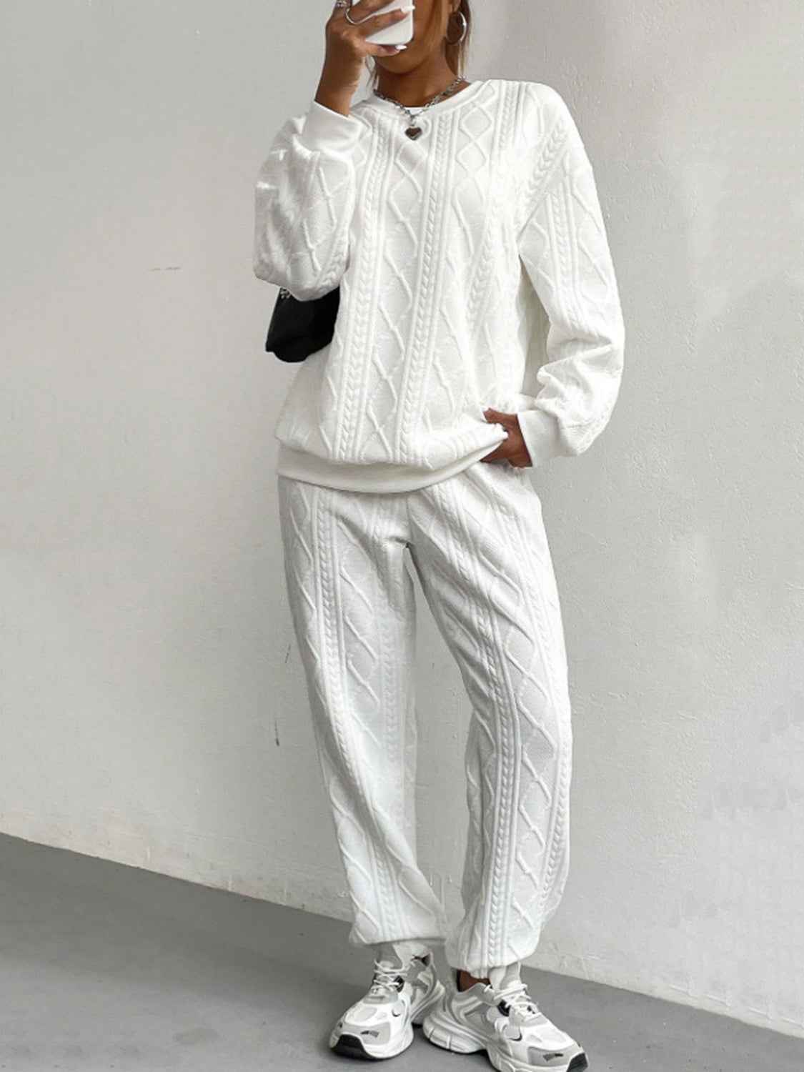 Texture Round Top and Pants Set