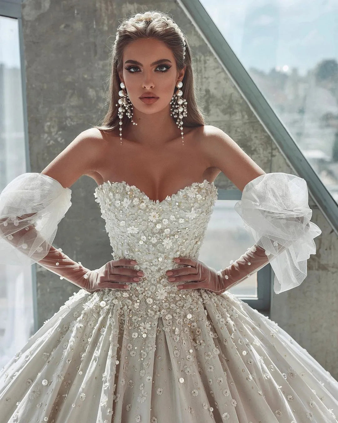 Sequinned Wedding Ball Gown with Gloves
