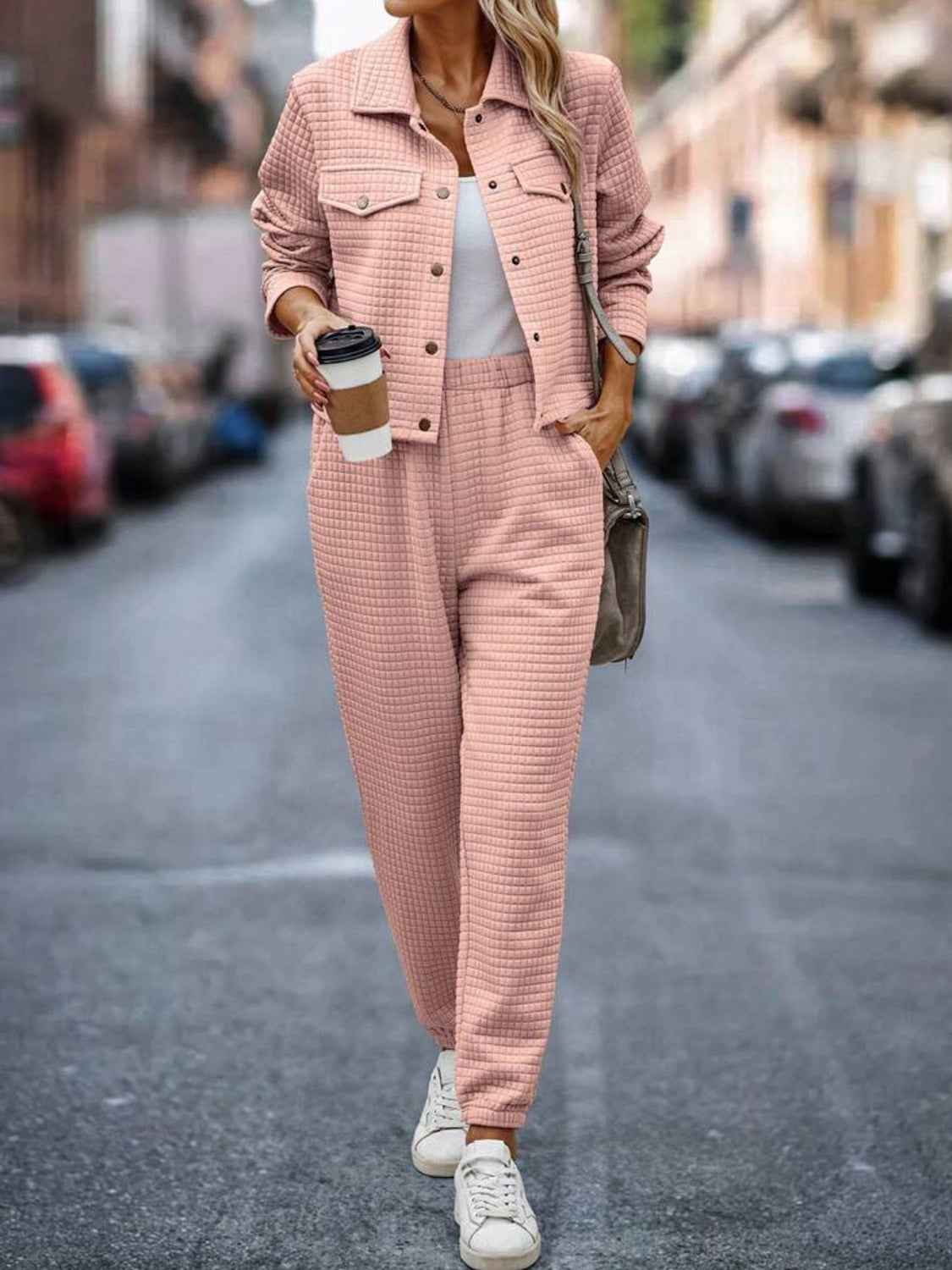 Plaid Texture Snap Down Set