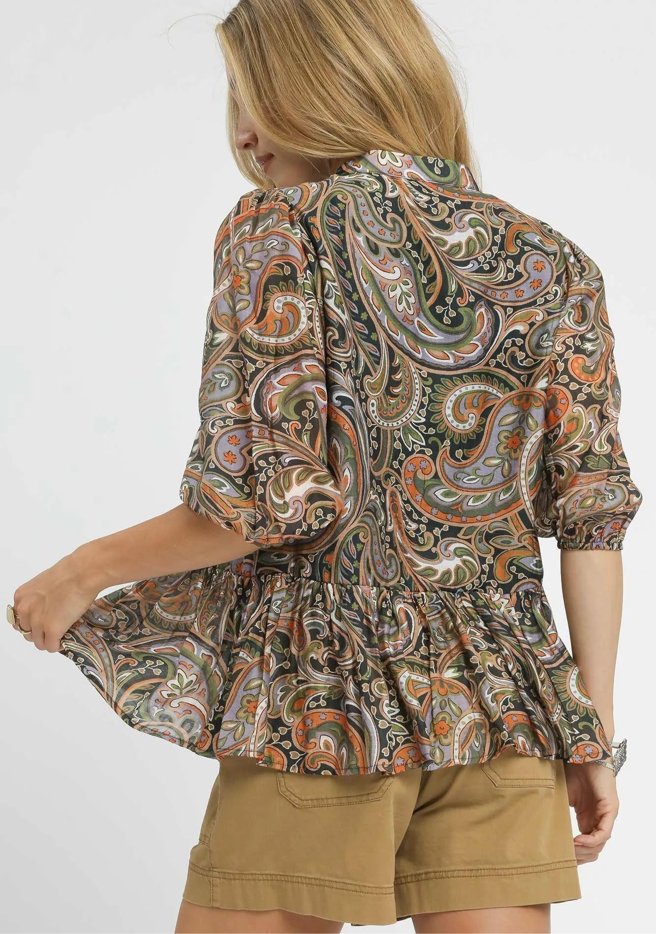 Paisley Print Peplum Blouse