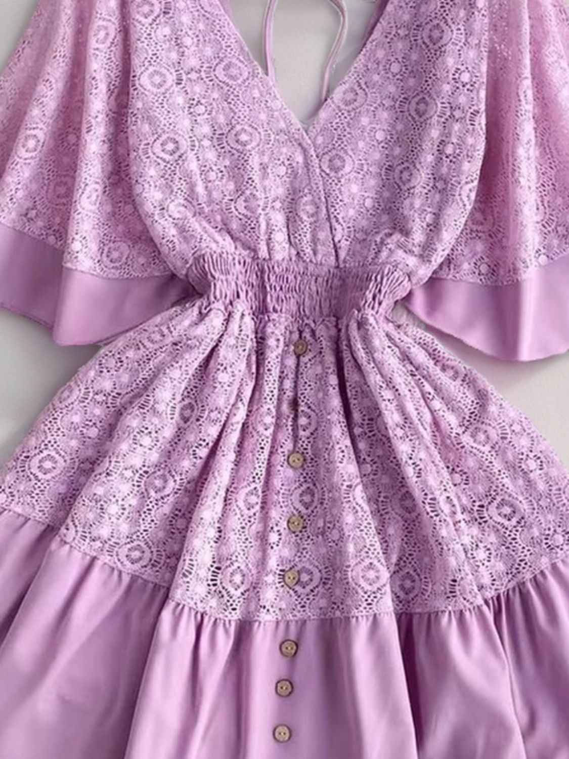 Ruffle Tie Back Lace Mini Dress