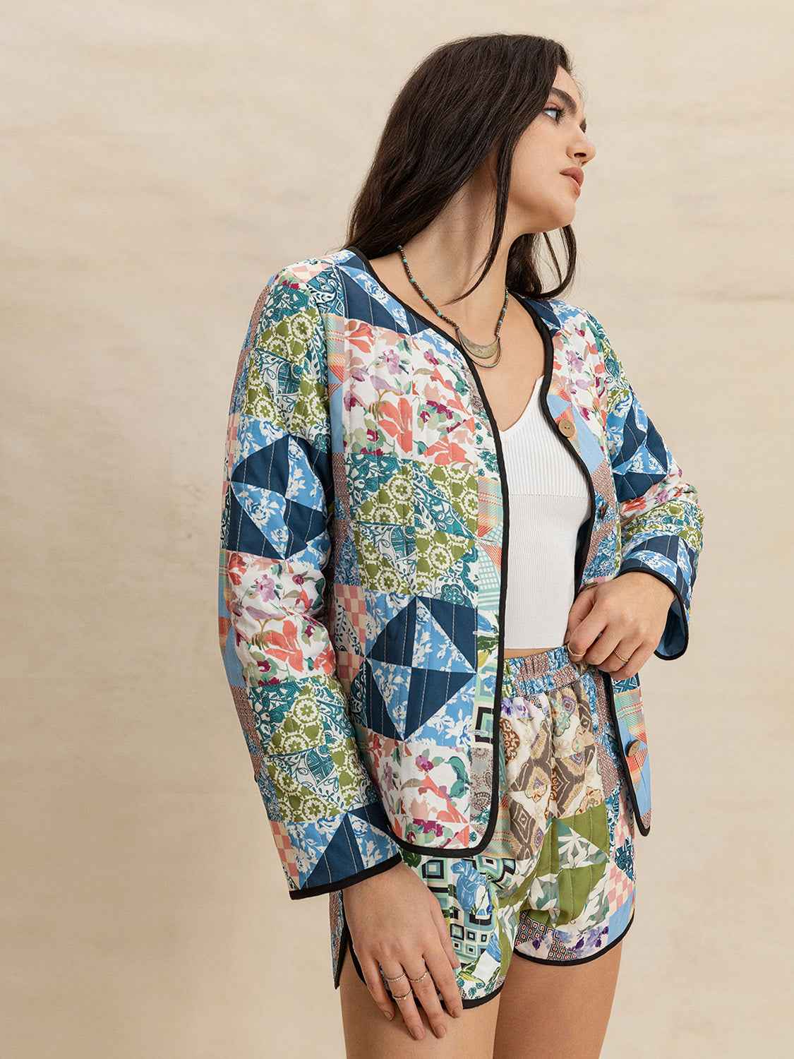 Printed Outerwear Shorts Set