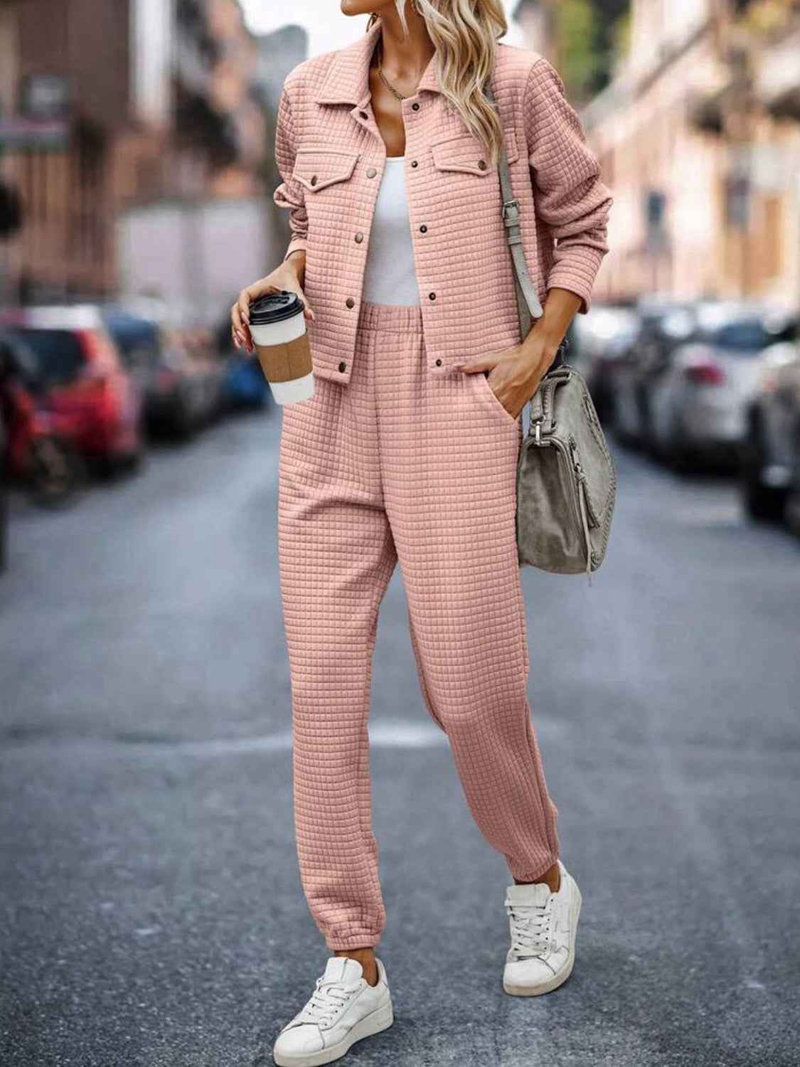 Plaid Texture Snap Down Set