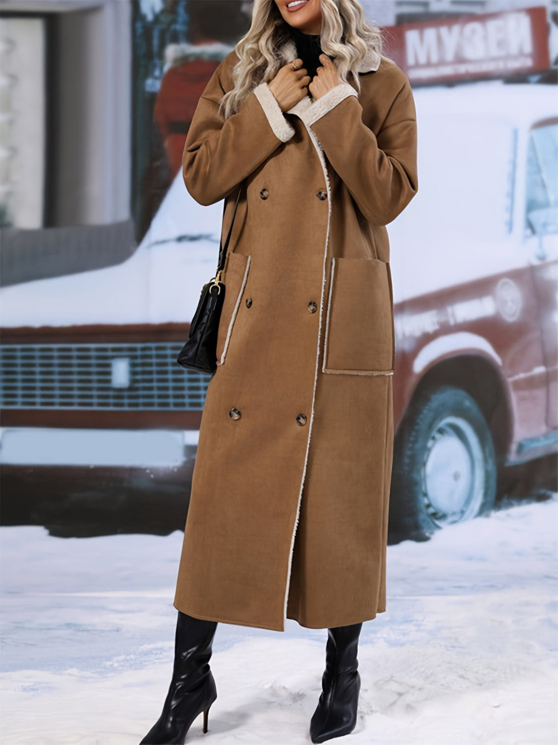 Plus Size Sherpa Longline Coat