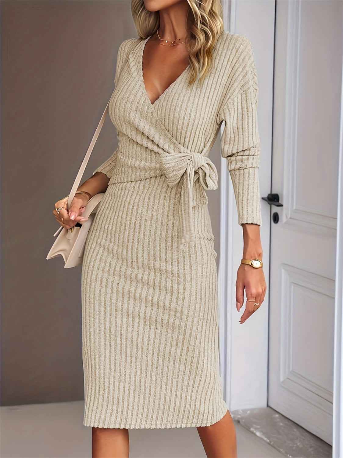 Slit Surplice Long Dress