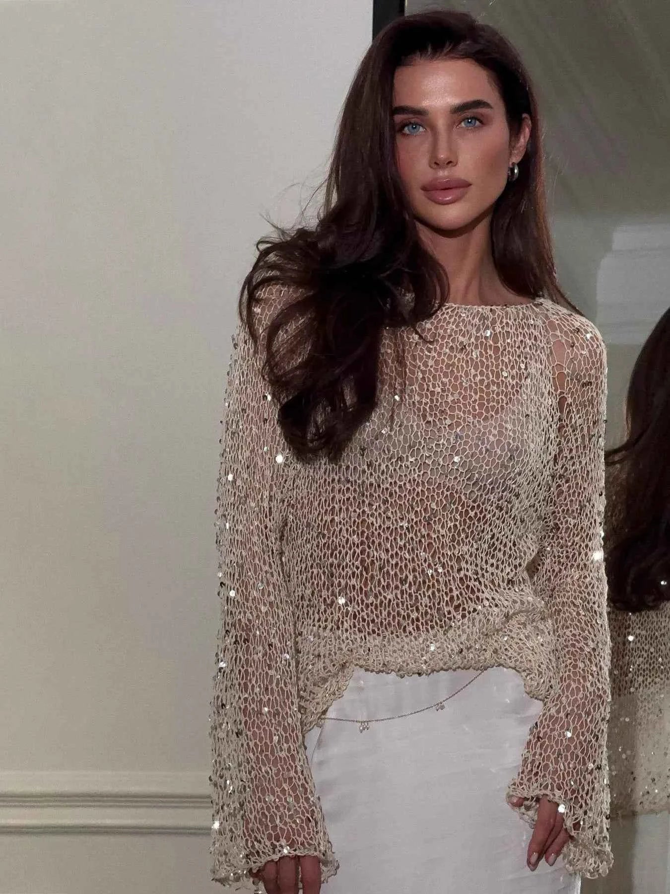 Sequin Embellished Knit Cover Up