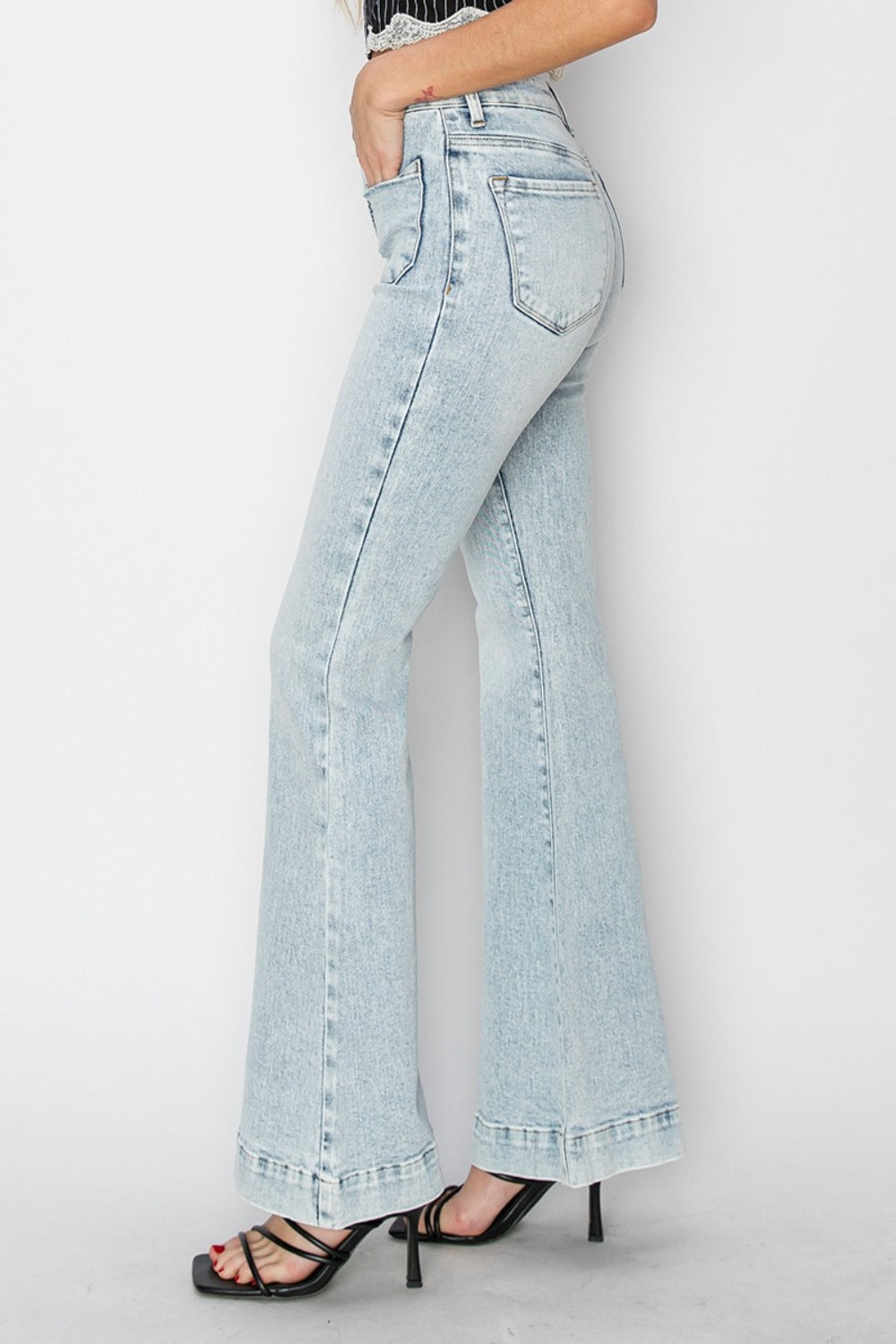 High Rise Front Patch Flare Jeans