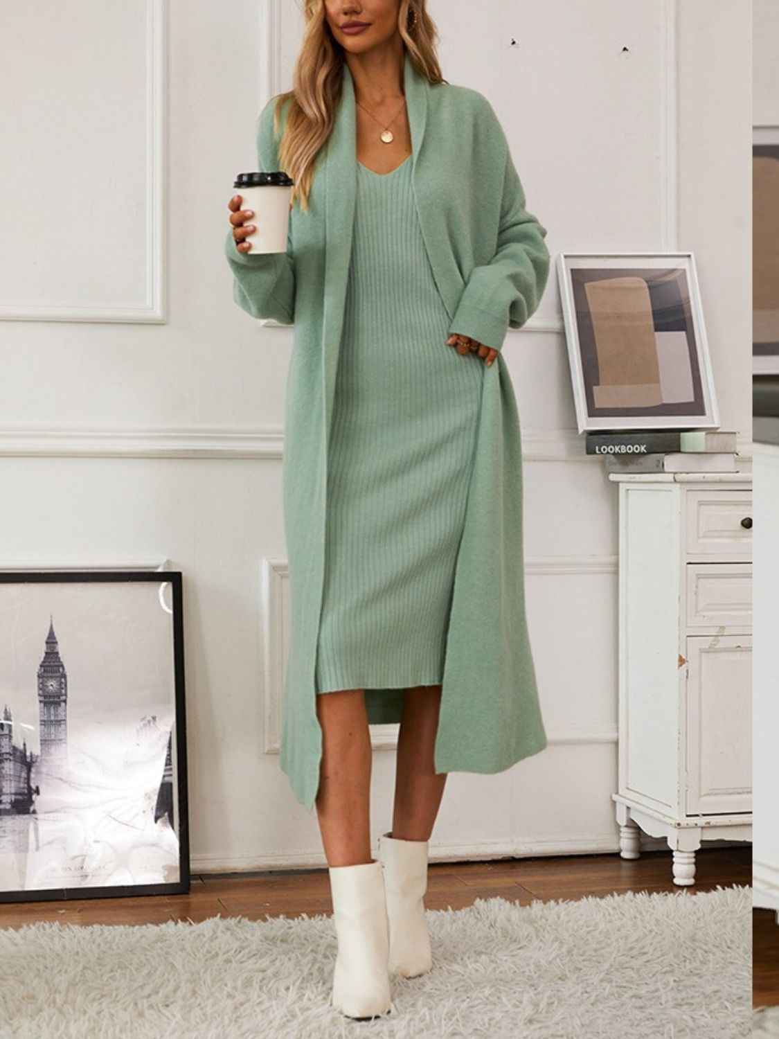Open Front Cardigan Sweater Set