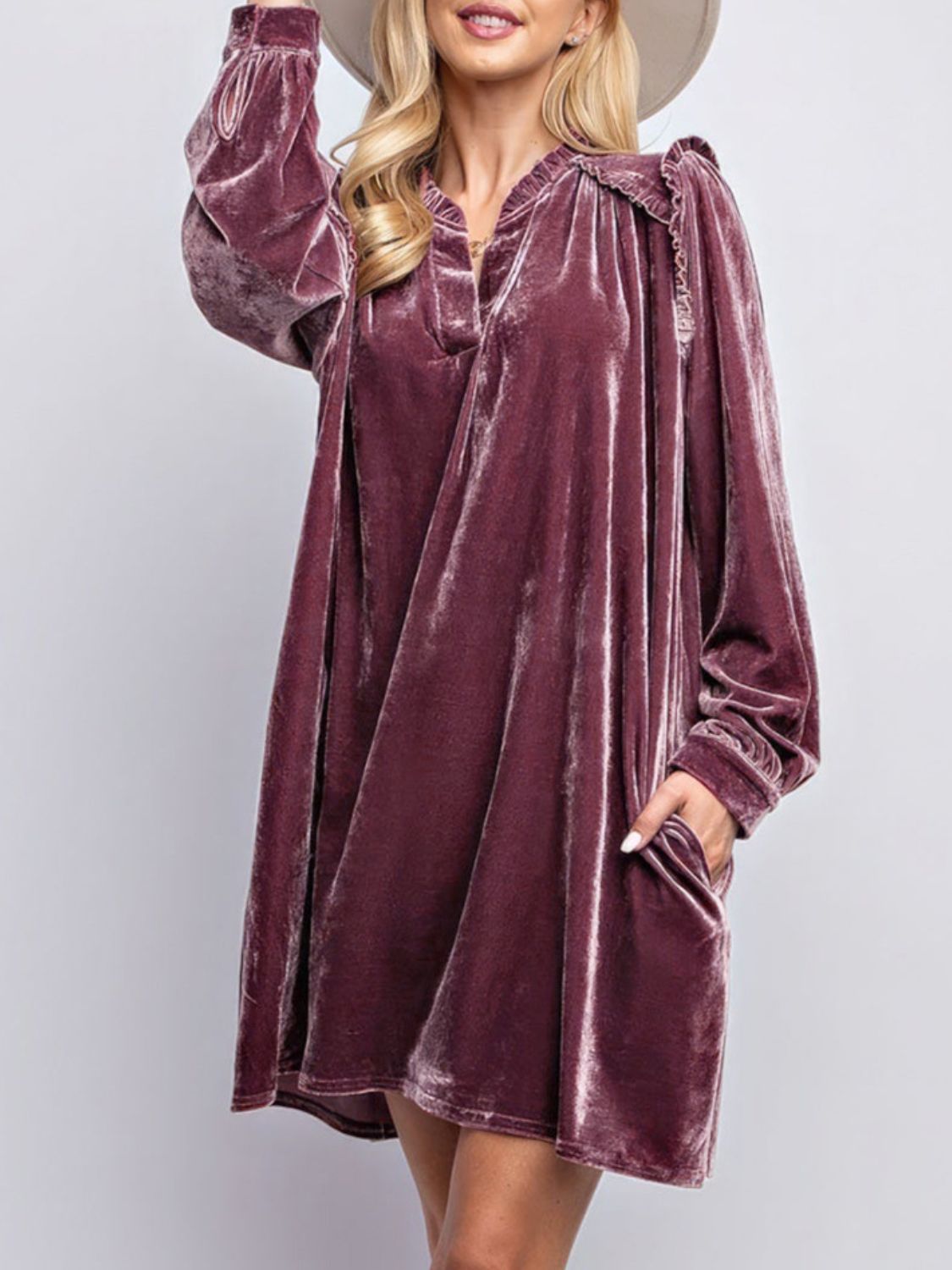 Frill Notched Dress with Pockets - HOORR