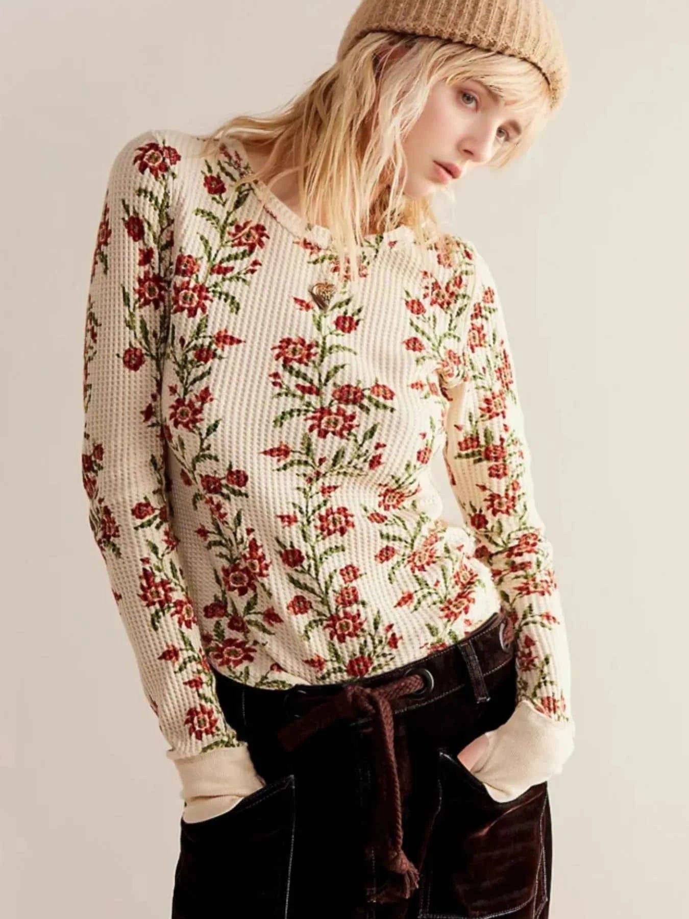 Floral Print Waffle Top