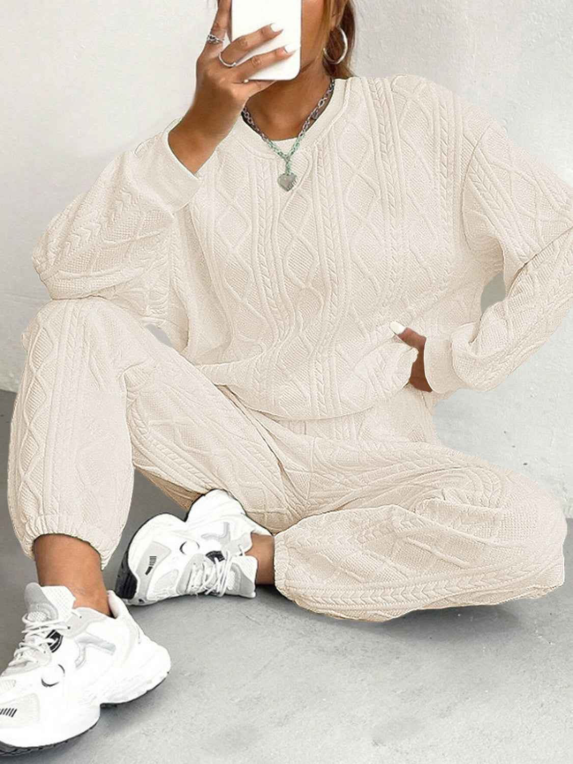 Texture Round Top and Pants Set