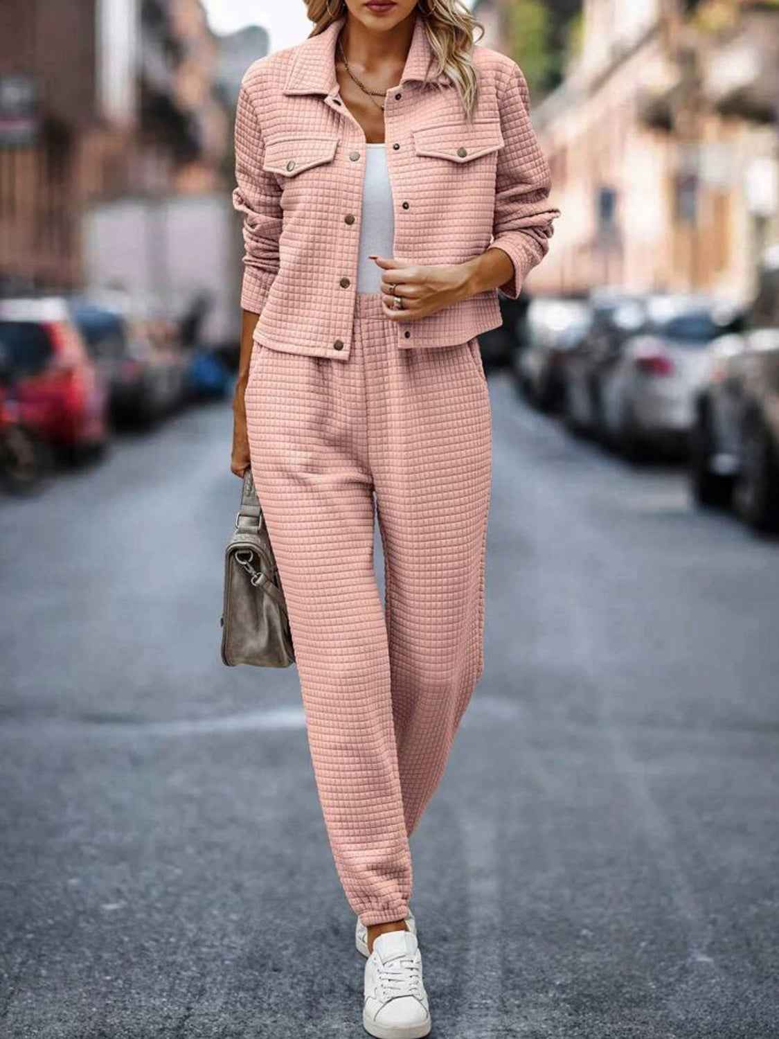 Plaid Texture Snap Down Set