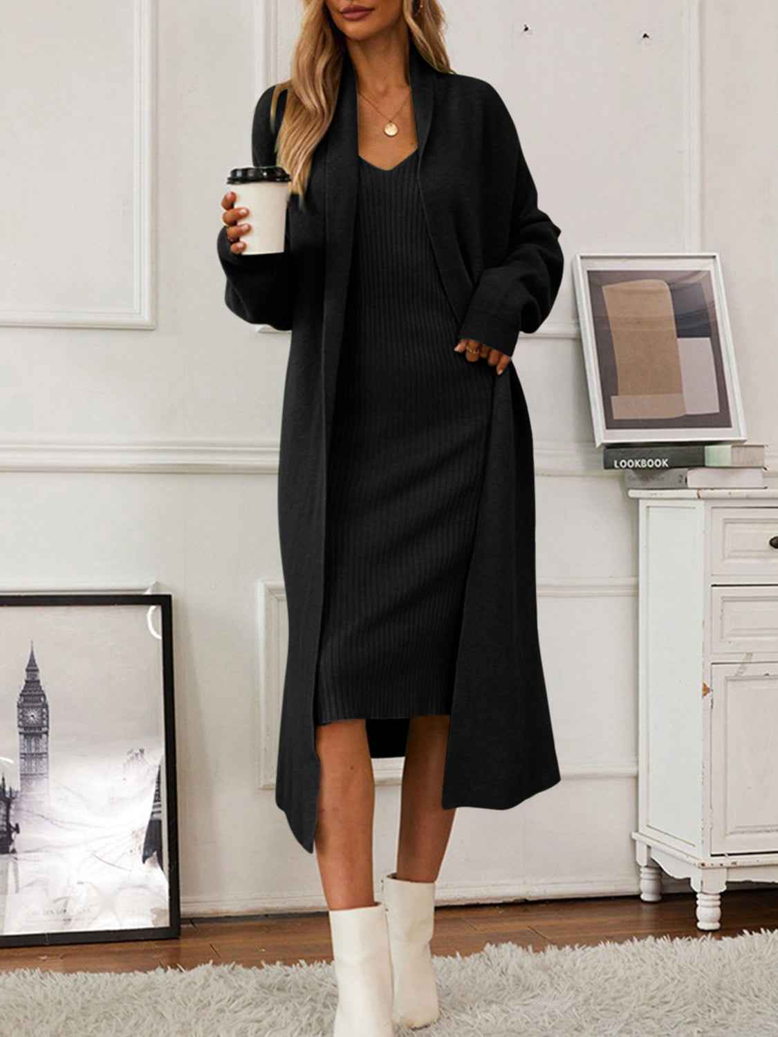 Open Front Cardigan Sweater Set