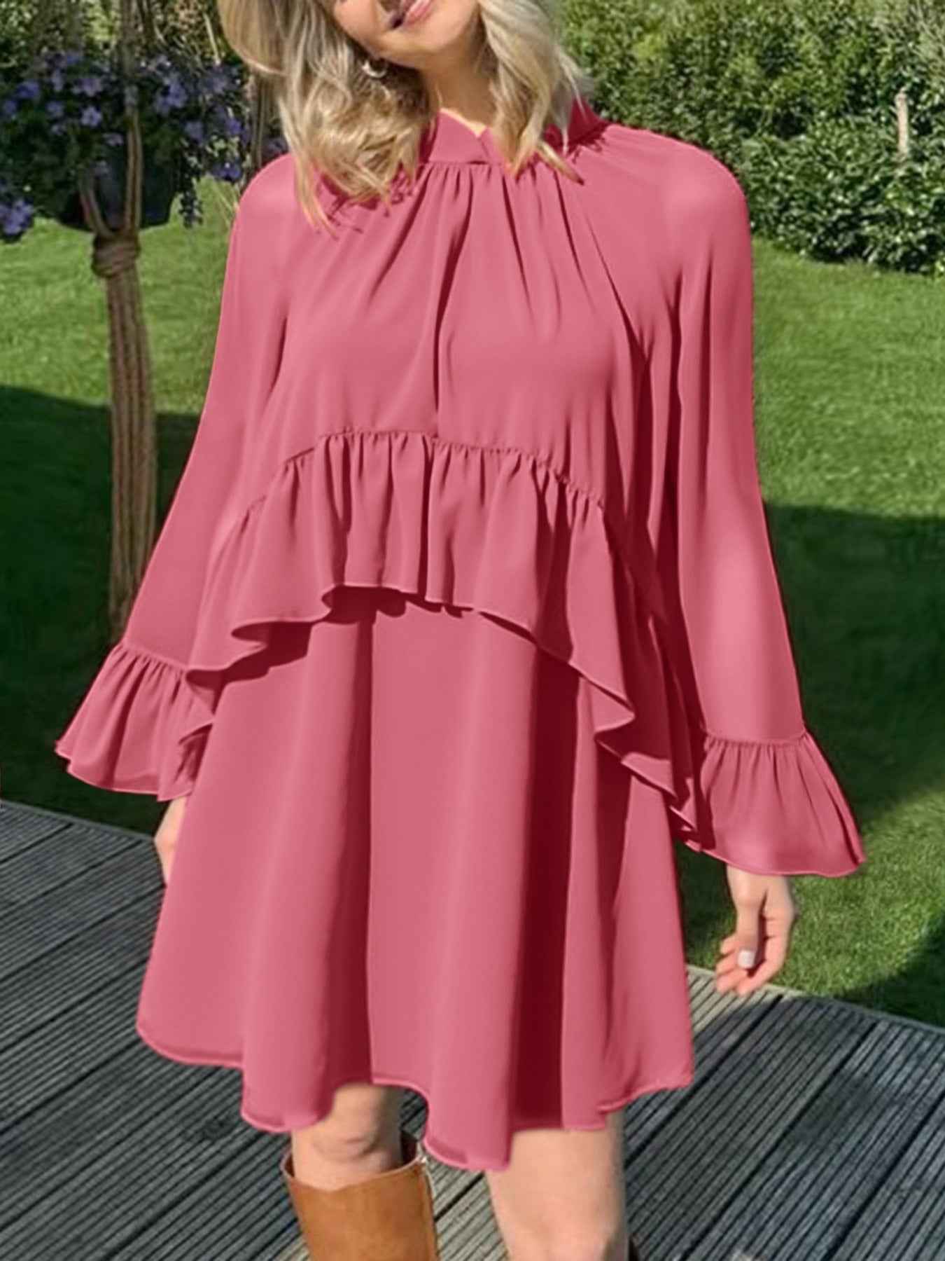 Ruffle Trim High Neck Mini Dress