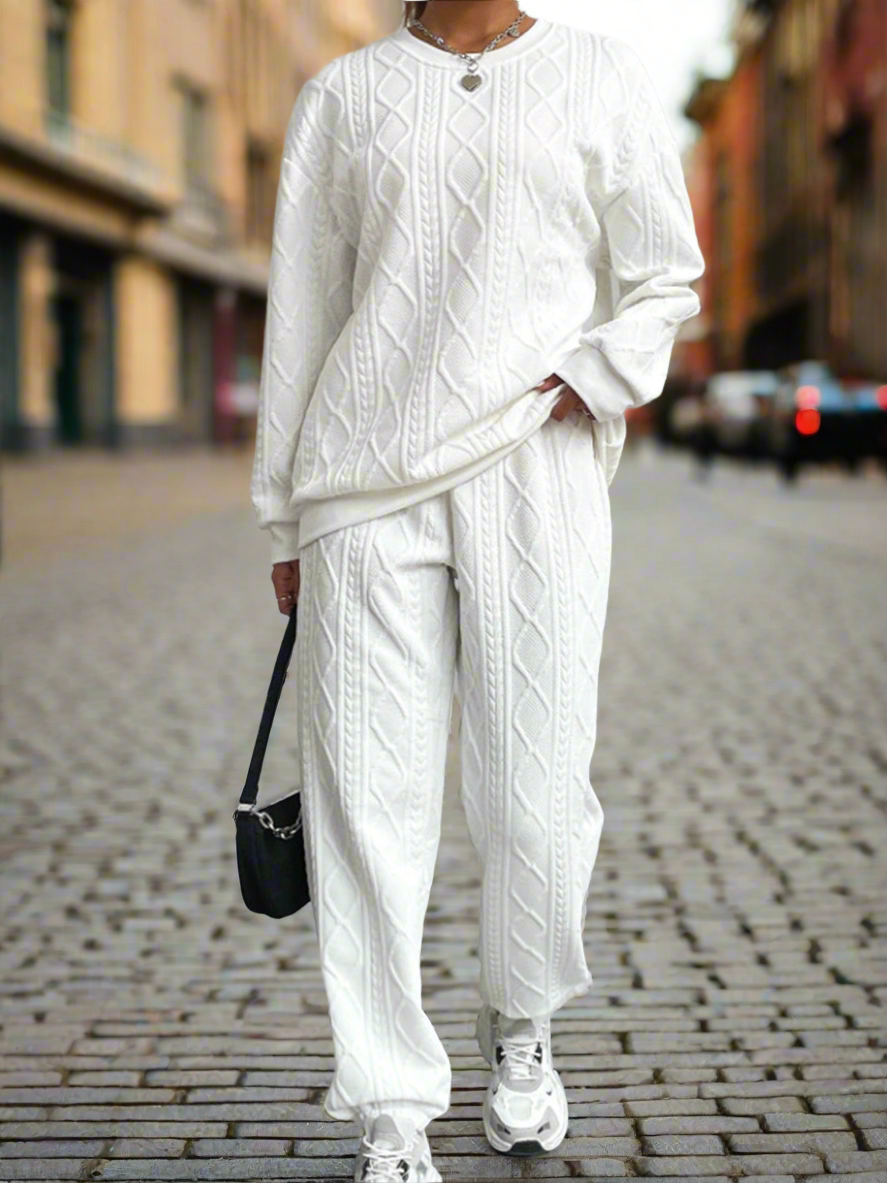 Texture Round Top and Pants Set