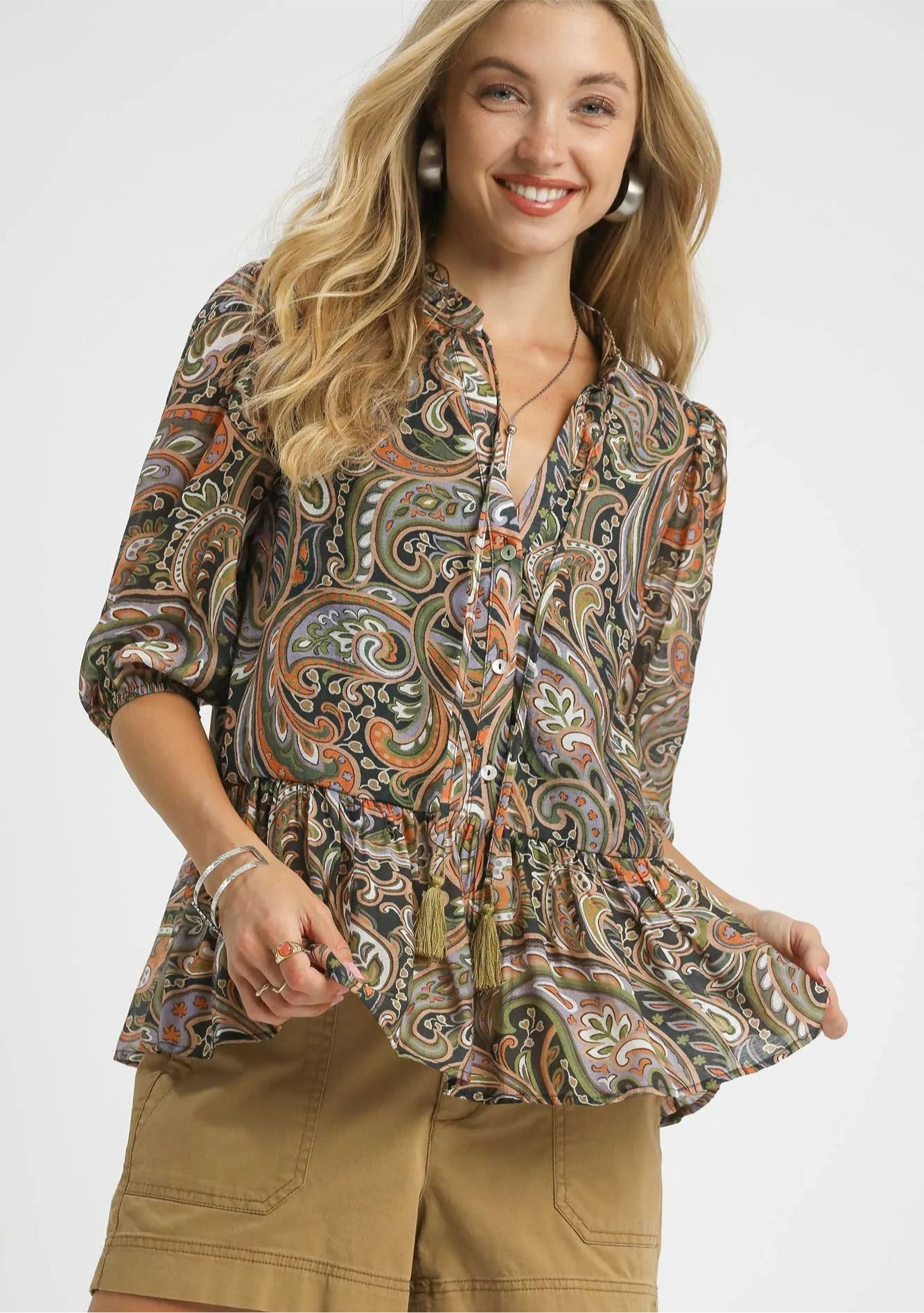 Paisley Print Peplum Blouse