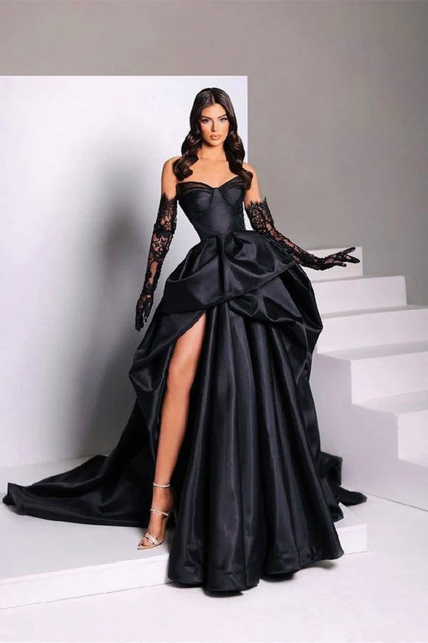 Sweetheart Slit Black Prom Dress