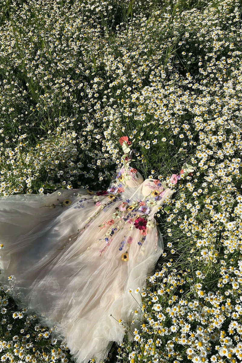 Flowers Appliqué Prom Dress