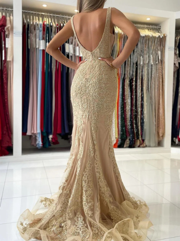 Mermaid Gold Appliqués Dress