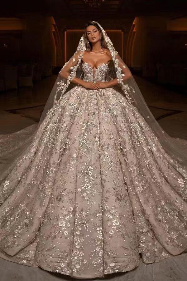 Sequin Lace Strapless Ball Gown Wedding