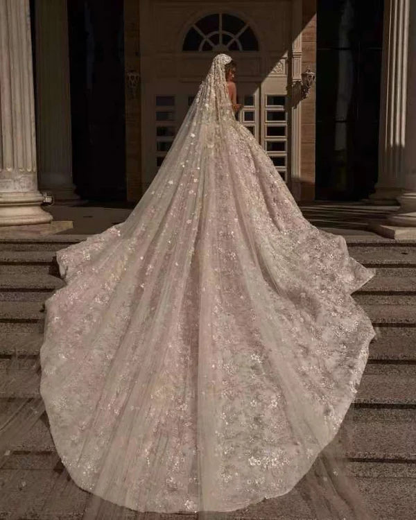 Sequin Lace Strapless Ball Gown Wedding