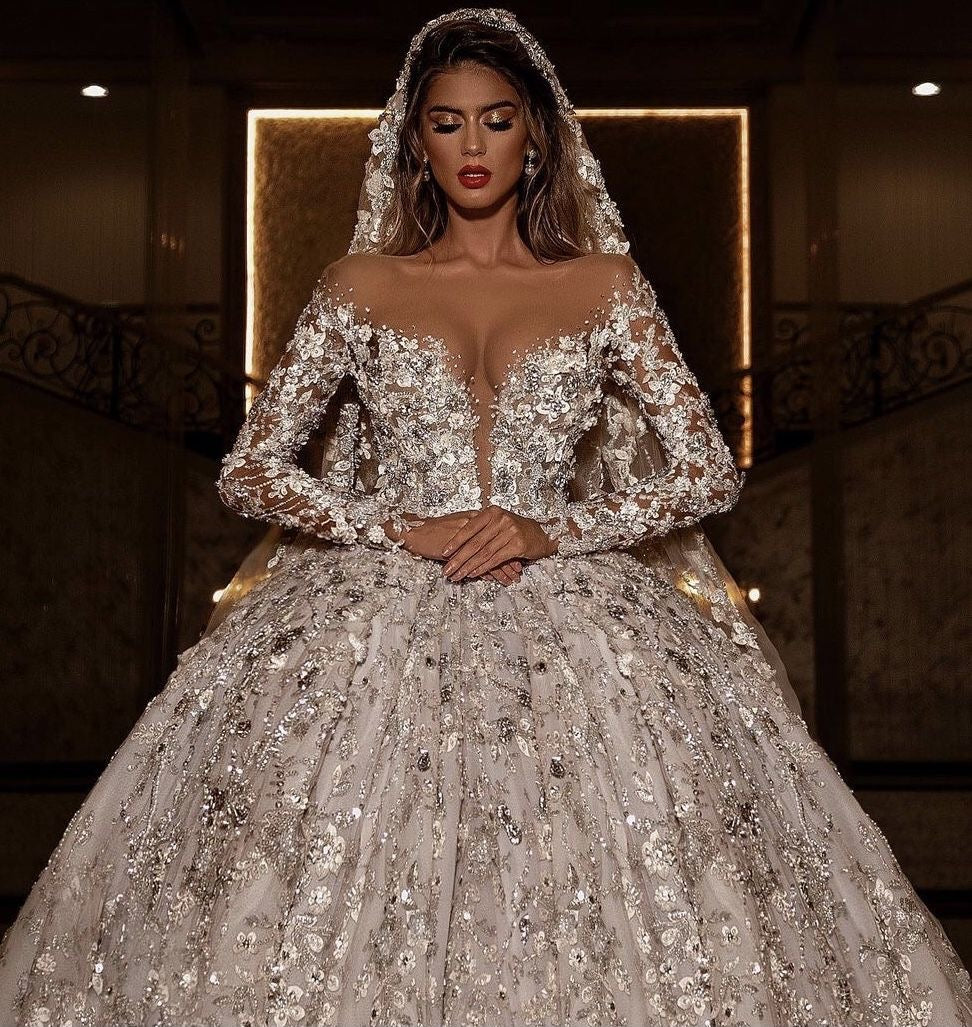 Sequin Lace Strapless Ball Gown Wedding