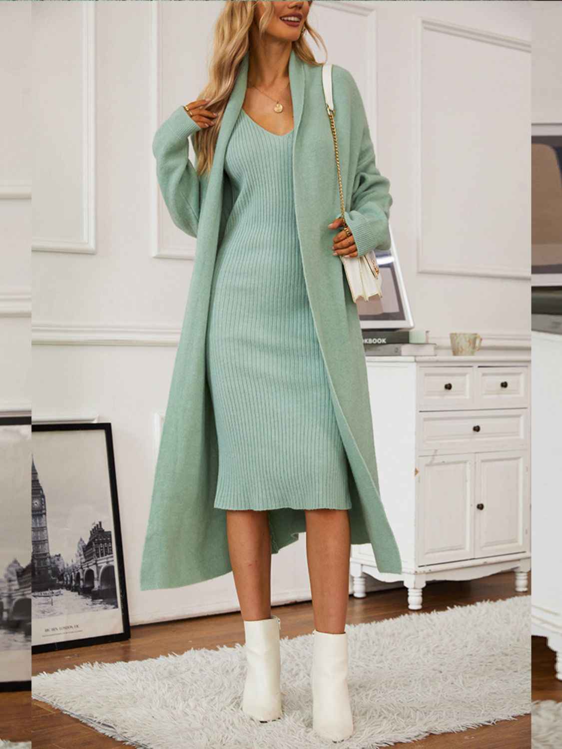 Open Front Cardigan Sweater Set